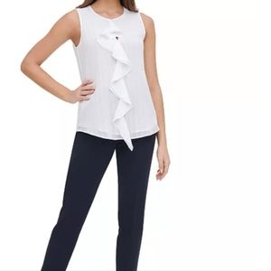 Tommy Hilfiger White Ruffle Front Blouse New With Tags